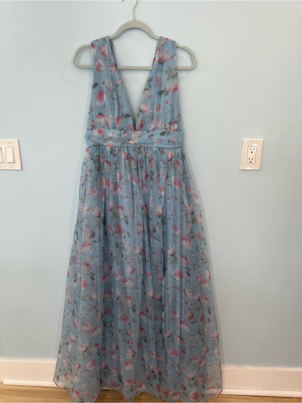 Light Blue Floral V-Neck Dress